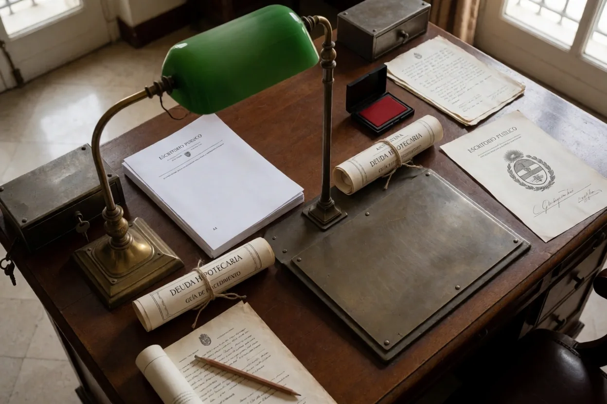 Mesa de escribanía y documentos