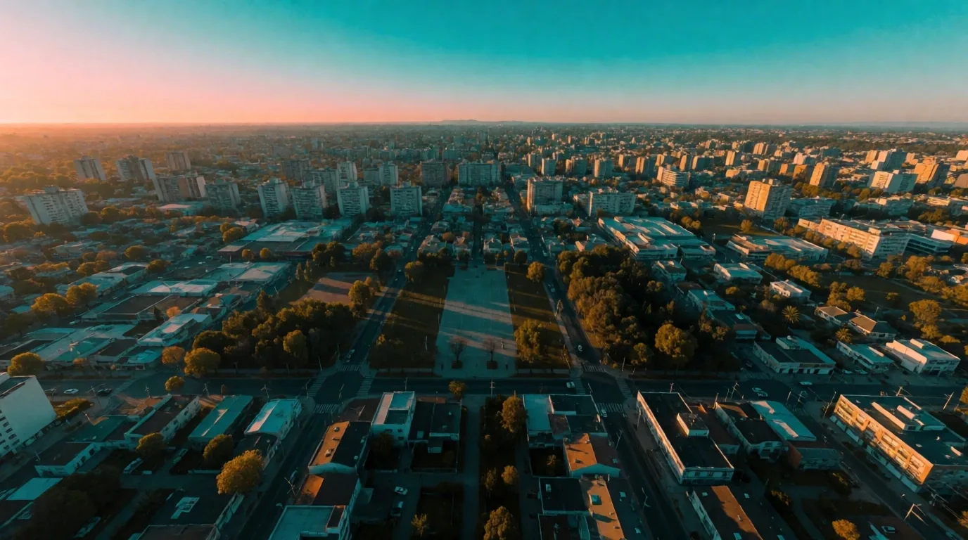 Vista aérea de La Plata al atardecer