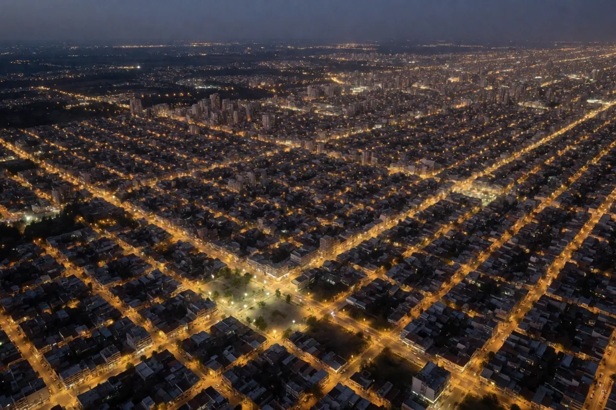Vista aérea de la ciudad de La Plata al atardecer
