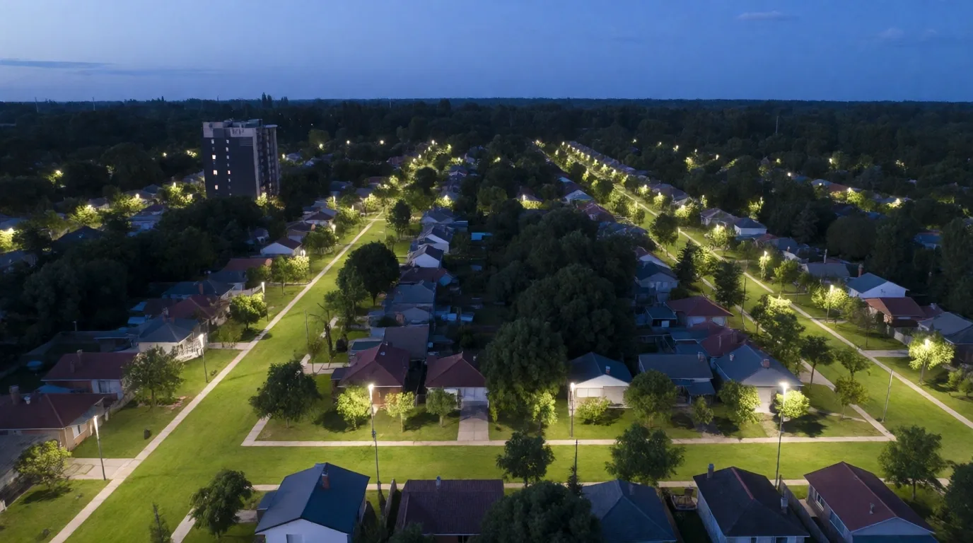 Vista aérea de zona residencial en La Plata